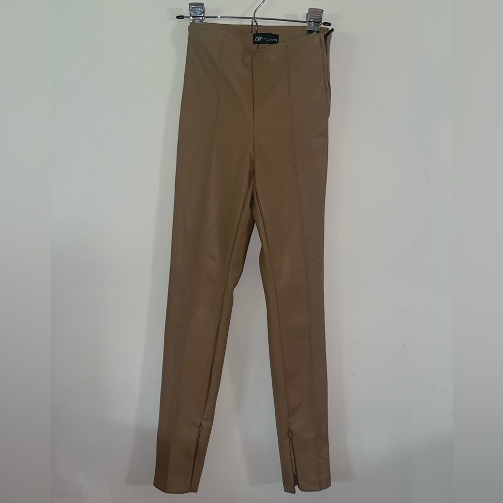 ZARA XS taupe faux leather high waisted leggings